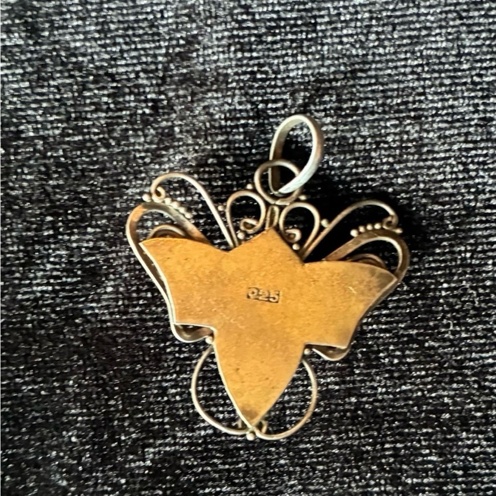 Sterling Silver Amber Moth Pendant 925 Y2K Artisan Boho Necklace Charm - Picture 5 of 5
